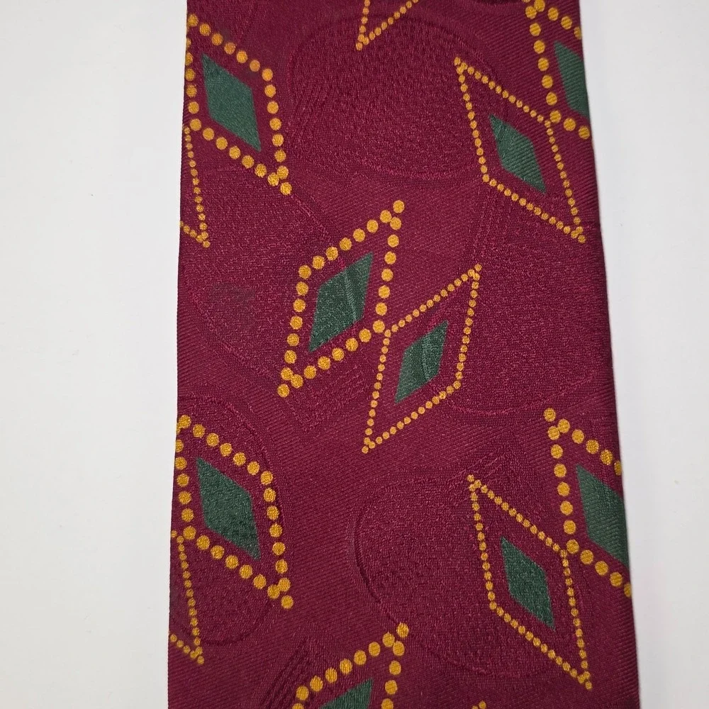 Ermenegildo Zegna Silk Tie Burgundy Green Gold Geometric Italy Designer